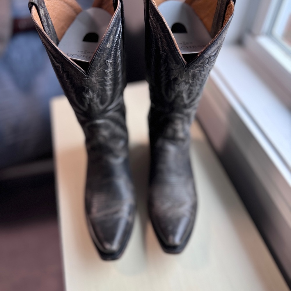 Lucchese Gray Leather Cowboy Boots - Picture 11 of 11